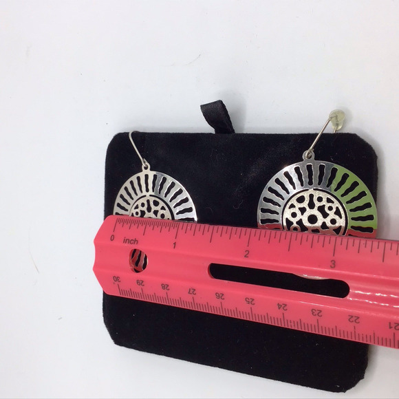 Sterling Silver Sunburst Cutout Dangle Earrings Hook 5.6g Statement Boho - Picture 11 of 13